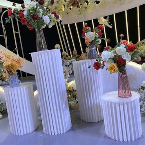 4pcs Paper Folding Cylinder Pedestal Display Rack Art Pillars holder for DIY Wedding Holiday Dessert Cake Table Stand Columns