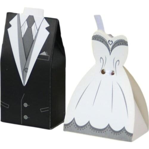 50/100pcs Bride And Groom Dresses Wedding Candy Box Guest Gift Favor Box Wedding Bonbonniere DIY Event Engagement Party Supplies
