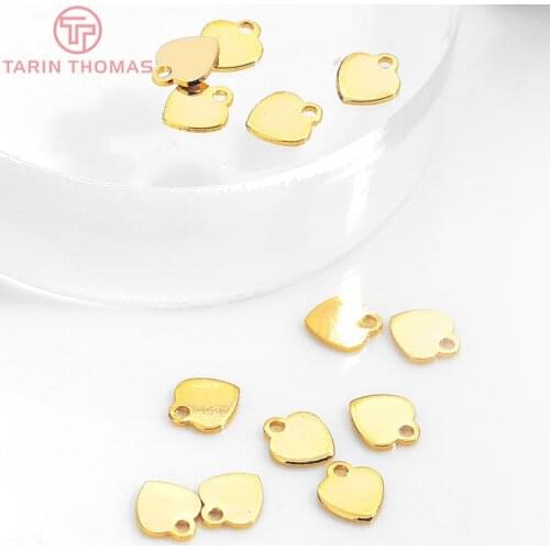 20PCS 4x5MM Hanging Hole 0.5MM 24K Gold Color Brass Heart Charms Pendants High Quality Diy Jewelry Findings Accessories