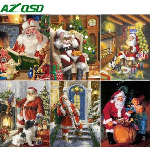 AZQSD Diamond Painting Santa Claus Full Square Drill Handmade Craft Diamond Embroidery Cartoon Picture Of Rhinestones Wall Art