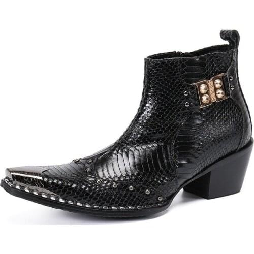 Wedding High Heels Mens Rivets Boots Pointed Toe Formal Black Leather Boots Men Business Gentleman Botas Hombre Party Footwear