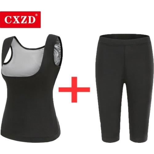 CXZD 2021 Hot Womens Workout Fitness Weight Loss Pants Body Shaper Suits Silver ion coating Thermo Vest Sweat Sauna Tank Tops