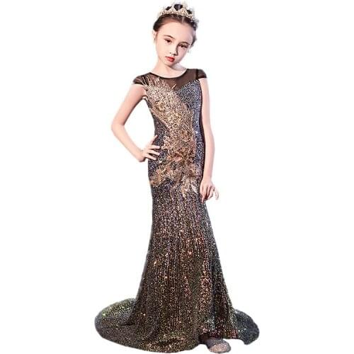 Sequined Girl Child Dress For Wedding Communion Elegant Mermaid Christening Dress Girl Party Evening Dress 3-14Y Fast Delivery