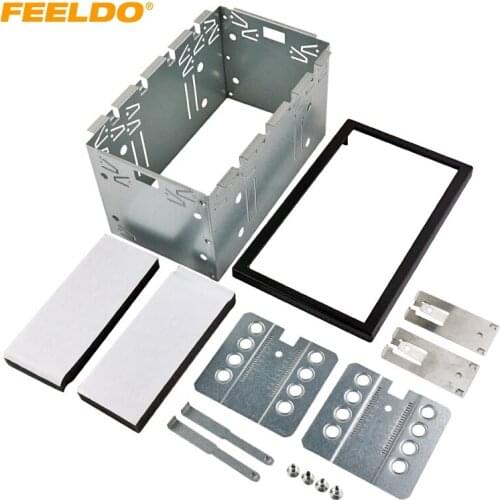 FEELDO Universal 2Din Fascia Panel Adapter Installation Cage Fitting Kit ISO Mounting Bracket Head Unit Fixed Stable Iron Cages