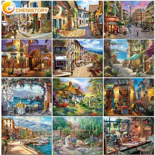 CHENISTORY Oil Painting By Numbers Alley Landscape Kit Drawing On Canvas Wall Art HandPainted Street Home Decor DIY Gift Set