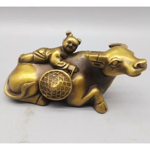 China brass child Riding cow crafts statue