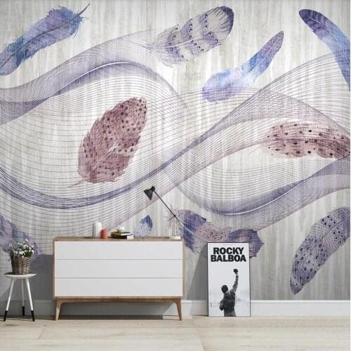 Milofi custom large wallpaper mural abstract line hand painted watercolor feather background wallpaper mural