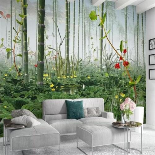 Beibehang Wallpaper custom living room bedroom modern minimalist 3d three-dimensional lotus bamboo landscape Chinese wall