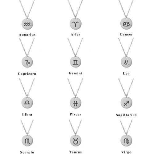 Zodiac Necklace Pendant Stainless Steel Necklace Charms Womens Pendant Accesories for Women Jewelry Neck Pendants