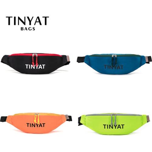 TINYAT Nylon Mens Waist Bag, Waterproof Sports Waist Bag, Casual Functional Money Phone Belt Bag Women Bag for Belt Canvas Hip