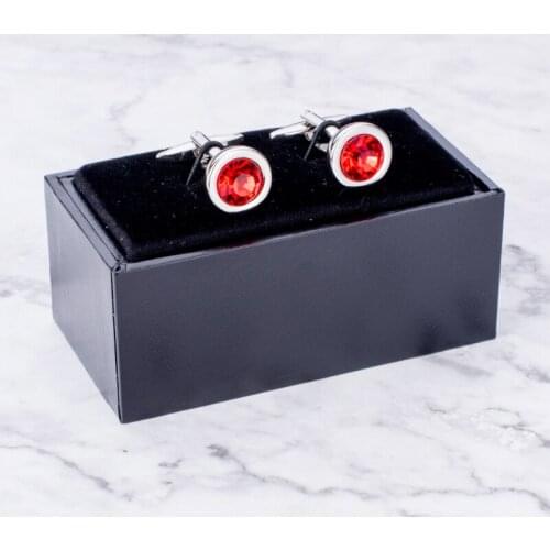 Luxury Red Rhinestone Cufflinks For Mens Brand High Quality Round Crystal Silver Plated Cuff Button For Shirt Wedding Jewelry