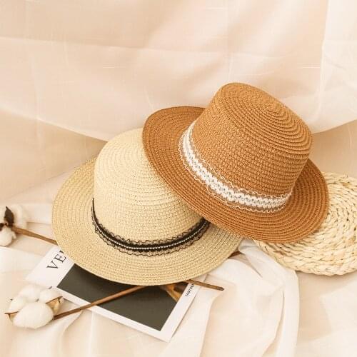 2021 New Kids Girls Hats Fashion Summer Diamond Lace Flowers Caps Breathable Top Straw Hat Elegant Sunhat Lovely Baby Gorros