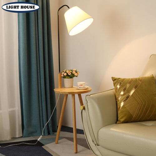 Nordic modern solid wood&cotton fabric lampshade floor lamp E27 220V coffee table floor lamp for living room bedroom hotel room