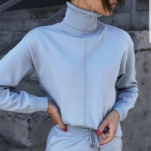 Women sweater suit and sets Casual Autumn Winter 2PCS Track Suit Casual female Knitted Trousers+Jumper Tops Costume Clothing Set