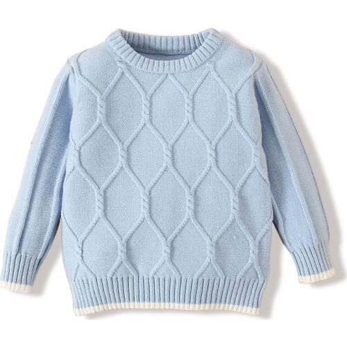 Kimocat Baby Boy Long-Sleeved Sweater, Baby Diamond Check Blue Sweater, Winter Leisure Childrens Clothing 6 Months-3 Years