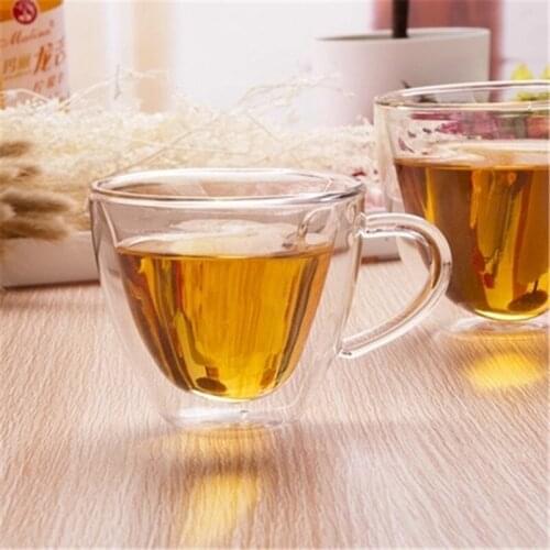 High quality glass heart cup coffee milk tea juice cup personality creative double glass 2PCS