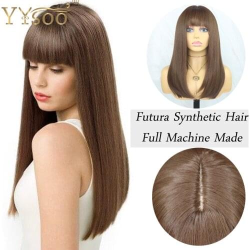 YYsoo #6 Color Short Silky Straight Japan Futura Synthetic Full Machine Made Wigs With Bangs For Women Short No Lace Bob Wigs