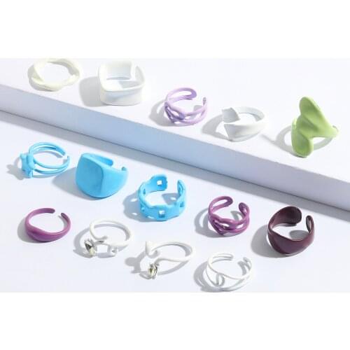 Vedawas INS Metal Irregular Charm Rings for Women Boho Acrylic Resin Heart Transparent Rings Finger Jewelry Party Gift Wholesale