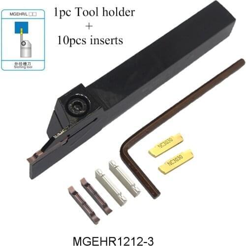 1pc MGEHR1212-3 MGEHL1212-3 tool holder and 10pcs MGMN300 M PC9030 NC3030 H01 inserts grooving turning tool holder set