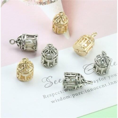 10pcs Bird Cage Shape Charms for jewelry accessories pearl beads pendant For necklace Bracelet Vintage Gift DIY Bohemia Earrings