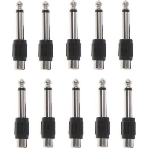 10 Pcs RCA Female Jack To 6.35mm 1/4\" Male Mono Plug Audio Adapter Connector Dropshipping