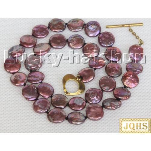 17" 11mm coin fastener wine red freshwater pearls necklace c143
