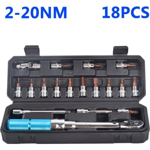 18pcs 2-20nm Bicycle Repair Tools Mini Adjustable Durable Preset Ratchet Torque Wrench Set Socket Kits