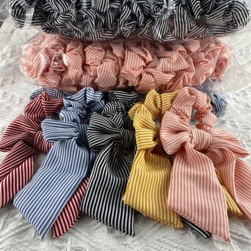 20pcs/lot Elegant Striped Large Bow Hair Scrunchie For Women Elastic Butterfly Hair Scarf Ribbon Girl black hair bands wholesale