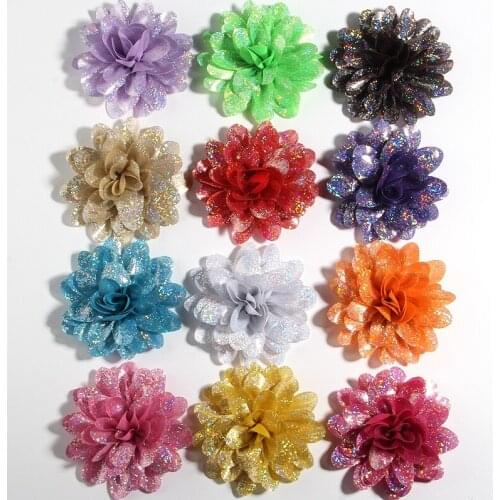 200PCS 8CM Fashion Sequins Smooth Gold dust Fabric Flowers For Headbands Handmade Bloom Flower For Head Accessories