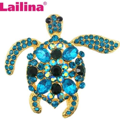 4 Color Rhinestone Turtle Brooch Pin Cute Vintage Tortoise Brooches Kids Gift Hijab Pins Bags Accessories