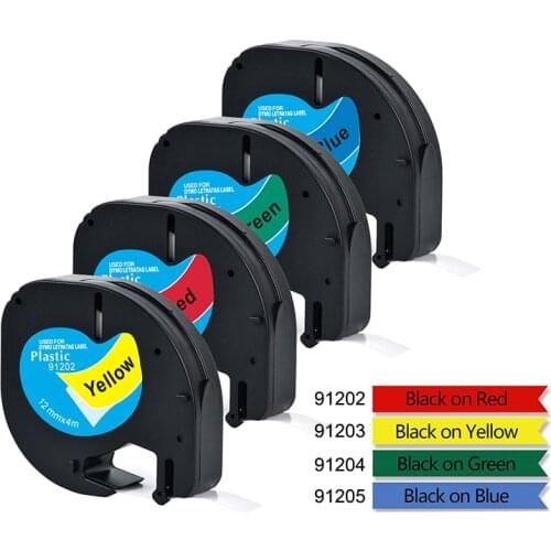 4 Pack 12mm letratag tape compatible dymo label printer 91202 91203 91204 91205 dymo letratag for LT-100H label maker machine