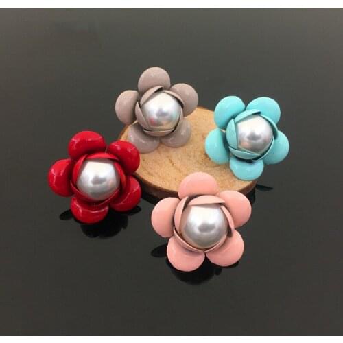 50pcs Pearl Camellia Flower Alloy Metal Hairpin Hair Clip Accessories C Buckle Button Rhinestone Appliques Brooch Earring Decor