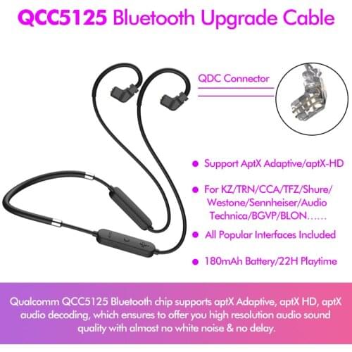 Qualcomm QCC5125 Bluetooth 5.0 HiFi In-Ear Headphones Upgrade Cable aptX HD Adaptive High Resolution for BLON BL-03 KB04 KZ ZAX