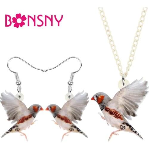 Bonsny Acrylic Flying Zebra Finch Bird Jewelry Sets Big Animal Earrings Necklace For Women Girls Kids Trendy Gift Accessories