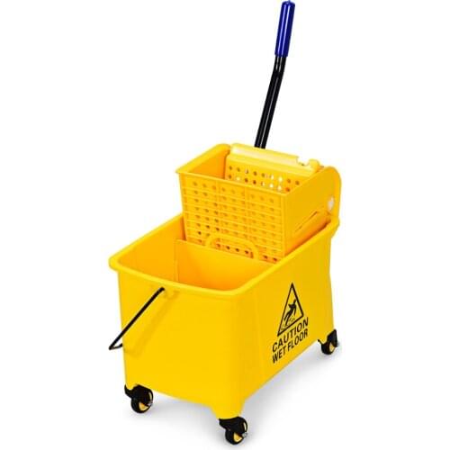 Costway Commercial Mop Bucket Side Press Wringer on Wheels 21 Quart Yellow w/ Panel