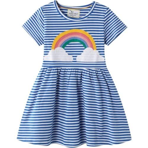 Baby Girl cotton Dress with Animal rainbow flowers Striped Cotton Kids Unicorn Party Dresses for Girls Clothes Casual Dress 2-7Y