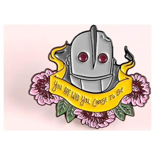European And American Iron Giant Movie Helmet With Flowers "You Are Who You Choose To Be" Alien Cartoon Brooch For Men Gifts
