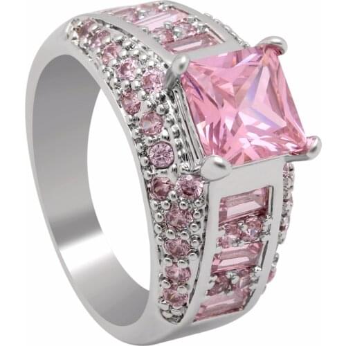 Hainon Luxury Pink Blue Zircon Engagement Ring Vintage Silver Color Wedding Rings For Women Fashion Jewelry 2019 New Arrival