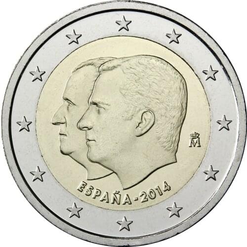 Spain 2014 Double Portrait Philip VI Ascended the Throne 2 Euro Real Original Coins True Euro Collection Commemorative Coin Unc