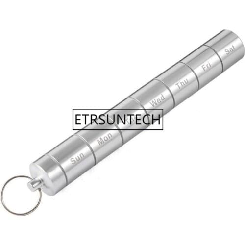 50pcs Waterproof Pill Box Metal Storage Weekly Pill Organizer Pill Box 7 Day Sealed Medicine Bottle Key chain Outdoor Travel