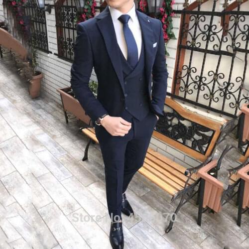 Navy Blue Mens Suits Slim Fit Wedding Tuxedos Groom Wear Bridegroom Casual Business Suits Terno Groomsman Costume Homme 3pcs