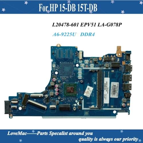 Best Value L20478-601 Mainboard For HP 15-DB 15T-DB laptop motherboard EPV51 LA-G078P CPU:A6-9225U DDR4 100% tested