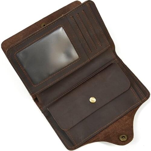 Fashion Crazy Horse Leather Men Women Wallets Multi-card Holder Genuine Cow Leather Wallet Big Capacity Vintage Purse Money Bag