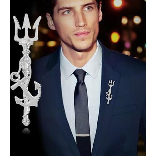 Mens Suit Brooch Jewelry Bristish Style Trident Anchor Design Ornaments Safe-pin Retro Trinket Fashion Enamel Party Pins New