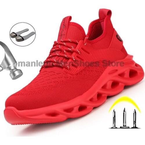 Men Safety Shoes Boots Male Non-Slip Work Shoes Steel Toe Anti-Smashing Footwear Lightweight Breathable New Red Sneakers Outdoor