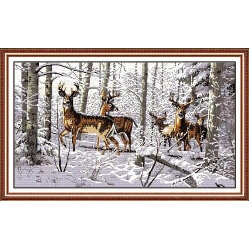 Antelope in the snow DMC animal cross stitch kit 14ct white 11ct embroidery DIY handmade needlework home decoration hanging pict