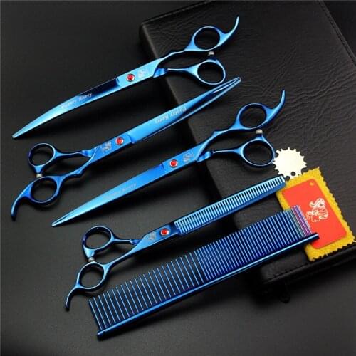 Professional 8 inch 4pcs + Bag Pet Hair Cutting Scissors Sets Dog Grooming Shears Cutting & Thinning & Curved Pet Scissors