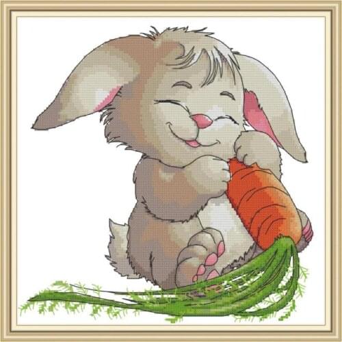 Rabbit and Carrot Joy Sunday Counted Cross Stitch Stamped Kits 14ct 11ct Aida Fabric Cross Stitch Sets Needlework Embroidery Kit