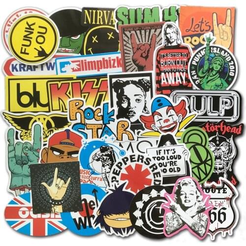 100PCS/Lot Rock Sticker Punk Cool Music Retro Band Graffiti JDM Stickers to DIY Guitar Motorcycle Laptop Luggage Skateboard Car