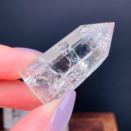 Natural Popcorn Rainbow White Crystal Quartz Obelisk Crystal Wand Point Healing Specimen